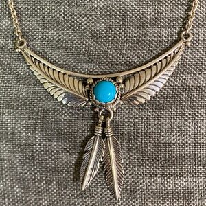 Sterling Silver Turquoise Feather Statement Necklace | Southwestern Style